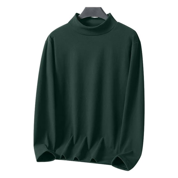 comerut Solid Color Half High Neck Men Tops Plus Size Double-sided DE Velvet T-Shirt Long Sleeve Loose Fit Thermal Tops Base Warm Pullover Tees