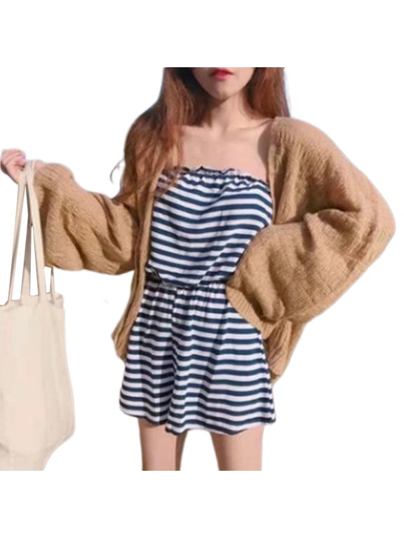 Summer Sun Protective Coat Open Stitch Cardigan Loose Solid Color Knitted Long Sleeves Office AC Warm Shawl Outdoor Anti-UV Jacket