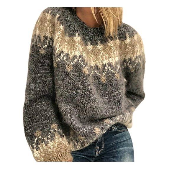comerut Sweater Long Sleeve Knitted Warm Vintage O Neck Pullover for Women