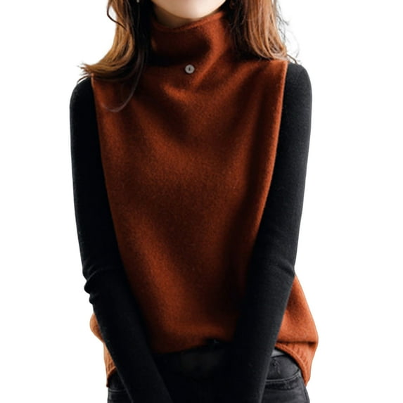 comerut Sweater Vest Button Decoration Solid Color Loose Warm Breathable Coldproof Comfortable Sleeveless Turtleneck Pullover Vest for Autumn