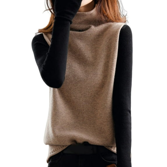 comerut Sweater Vest Button Decoration Solid Color Loose Warm Breathable Coldproof Comfortable Sleeveless Turtleneck Pullover Vest for Autumn