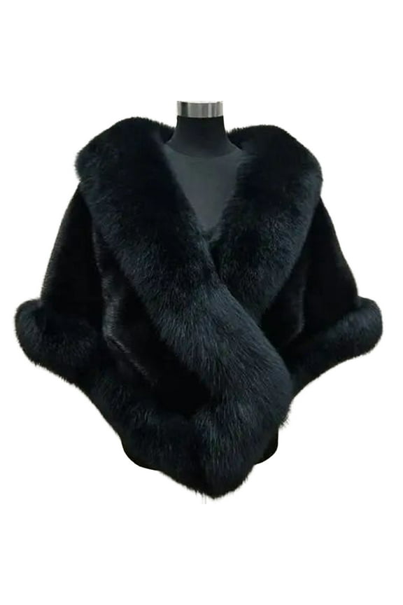 Thickened Warm Solid Color Fluffy Cape Coat Women Winter Faux Mink Fox Fur Shawl