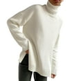 thumbnail image 1 of comerut Turtleneck Long Sleeve Ribbed Cuffs Side Split Pullover Sweater Winter Solid Color Loose Warm Sweater Jumper Female Clothing, 1 of 1
