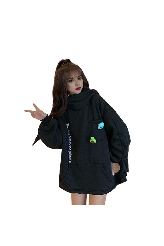 Unisex Fall Winter Hoodie Frog Shape Zipper Hood Thickened Plush Warm Letter Embroidery Big Pocket Long Sleeves Couple Commuting Outdoor Vacation Hoodie