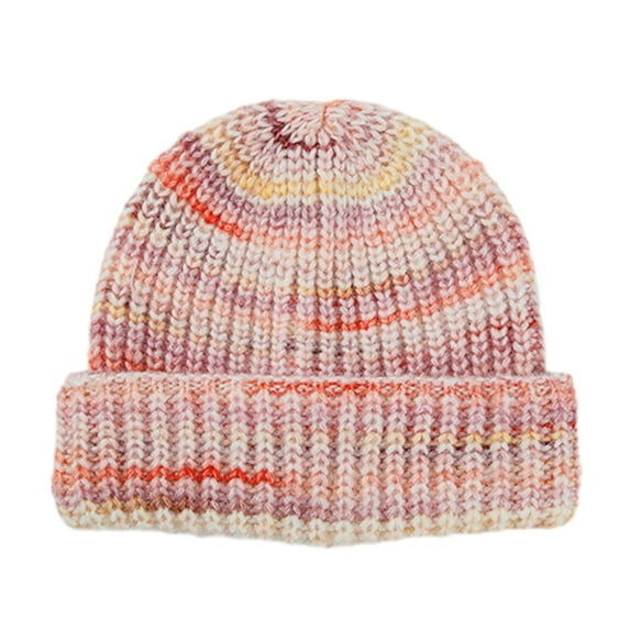 comerut Unisex Winter Hat Striped Color Matching High Elasticity Knitted Soft Warm No Brim Anti-slip Dome Regular Fit Warm Winter Cycling Beanie