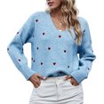 thumbnail image 1 of comerut V-Neck Long Sleeve Ribbed Trim Thickened Warm Knitted Sweater Autumn Winter Embroidery Heart Print Sweater Jumper Female Clothing, 1 of 8
