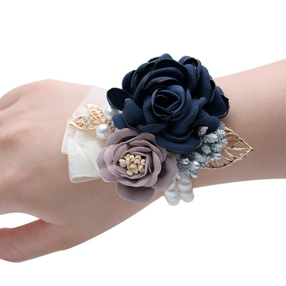 comerut Wedding Bridal Wrist Corsage Bridesmaid Fake Rose Pearl Bracelet Boutonniere