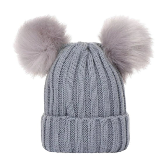 comerut Winter Baby Boys Girls Warm Thickened Solid Color Double Pompom Beanie Cap Hat
