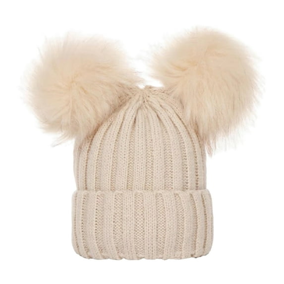 comerut Winter Baby Boys Girls Warm Thickened Solid Color Double Pompom Beanie Cap Hat