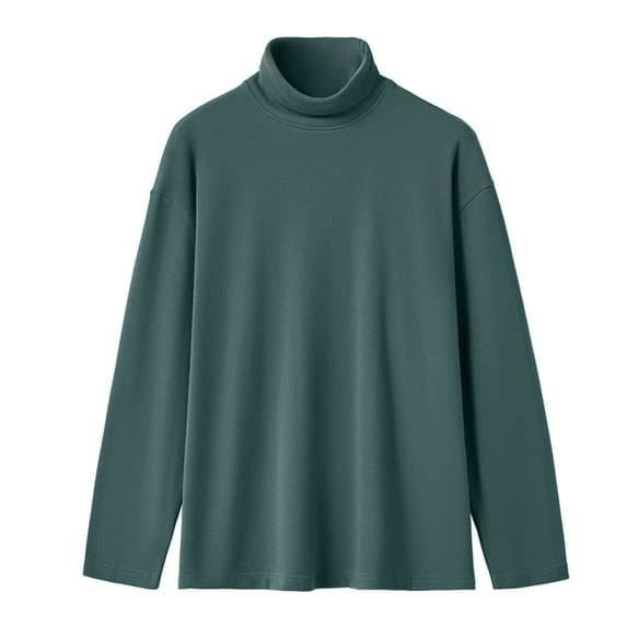 comerut Winter Base Top Turtleneck Solid Color Long Sleeves Knitted Pullover Keep Warm Double Collar Elastic Anti-pilling Men Base T-shirt for Daily Wear