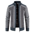 thumbnail image 1 of comerut Winter Coat Knit Plush Contrast Colors Patchwork Breathable Thicken Long Sleeves Plus Size Stand Collar Plush Warm Autumn Coat Winter Clothes, 1 of 7