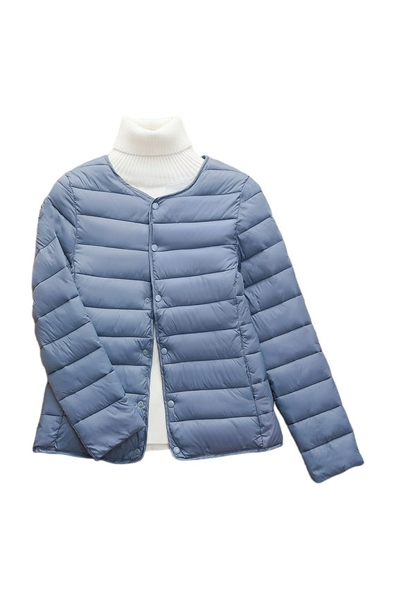 Winter Down Coat Thickened Padded Round Neck Pockets Button Down Windproof Long Sleeves Heat Retention Warm Daily Cold Weather Outwear Cotton Jacket