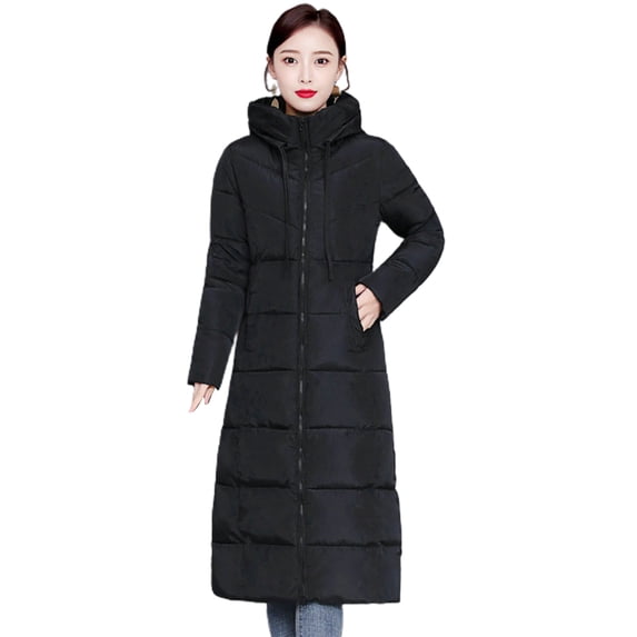 comerut Winter Down Coat Hooded Solid Color Thicken Long Sleeves Pockets Keep Warm Thick Padded Plus Size Women Winter Coat for Outdoor