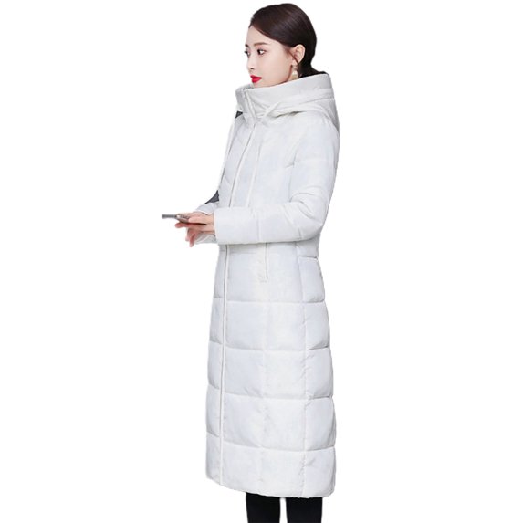 comerut Winter Down Coat Hooded Solid Color Thicken Long Sleeves Pockets Keep Warm Thick Padded Plus Size Women Winter Coat for Outdoor