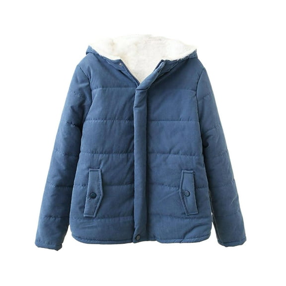 comerut Winter Down Coat Hooded Zipper Solid Color Plush Hat Warm Thick Padded Cardigan Lady Winter Coat for Outdoor