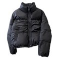 thumbnail image 1 of comerut Winter Down Coat Thickened Padded Stand Collar Pockets Single-breasted Windproof Long Sleeves Heat Retention Warm Daily Outwear Cotton Jacket, 1 of 8