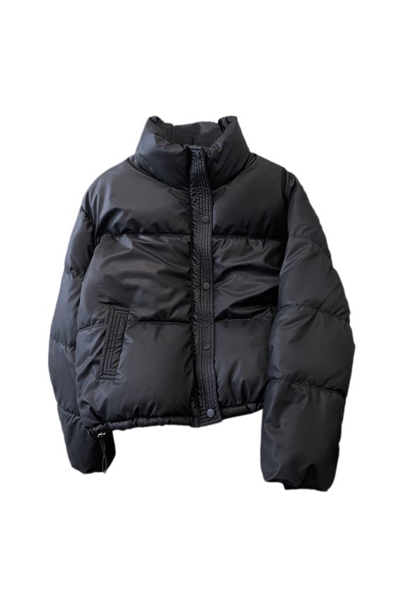 Winter Down Coat Thickened Padded Stand Collar Pockets Single-breasted Windproof Long Sleeves Heat Retention Warm Daily Outwear Cotton Jacket