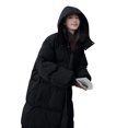 thumbnail image 1 of comerut Winter Down Coat Zipper Hooded Solid Color Midi Length Cardigan Keep Warm Padded Stand Collar Women Winter Coat for Outdoor, 1 of 8