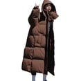 thumbnail image 1 of comerut Winter Down Coat Zipper Hooded Solid Color Midi Length Cardigan Keep Warm Padded Stand Collar Women Winter Coat for Outdoor, 1 of 7