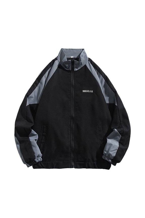 Winter Jacket Patchwork Color Long Sleeve Machine Washable Non-Fading Zipper Closure Keep Warm Autumn Winter Baseball Jacket Unisex Casual Streetwear for Daily Wear