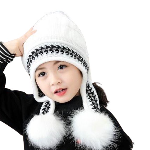 comerut Winter Kids Beanie Hat Three Pompom Thicken Warm Ear Protection Children's Knitted Hat for 2-7T Boys Girls Baby Accessories