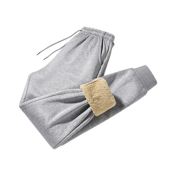 comerut Winter Men Pants Thick Fleece Drawstring Elastic Waist Heat Retention Pockets Solid Color Warm Sport Travel Work Trousers