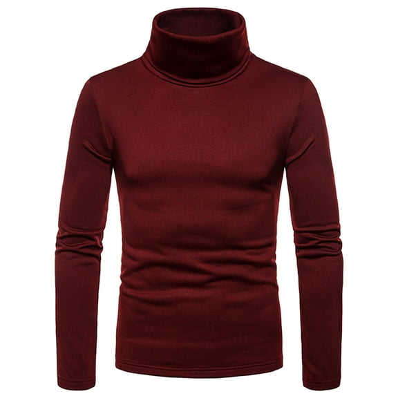 comerut Winter Men Solid Color High Neck Long Sleeve Slim T-Shirt Warm Bottoming Top Tee