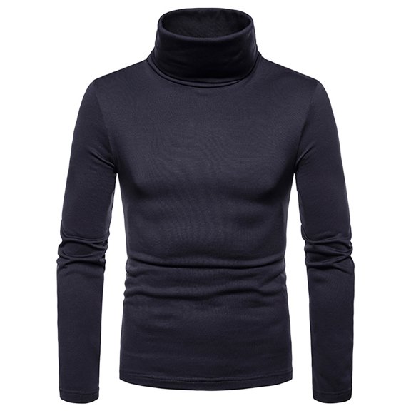 comerut Winter Men Solid Color High Neck Long Sleeve Slim T-Shirt Warm Bottoming Top Tee
