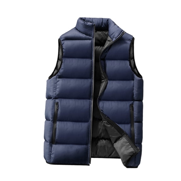 comerut Winter Vest Sleeveless Solid Color Padded Stand Collar Heat Retention Warm Casual Plus Size Zipper Men Waistcoat for Work