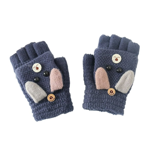 comerut Winter Warm Kids Boys Girls Cartoon Dog Flip Top Knit Half Finger Gloves Mittens