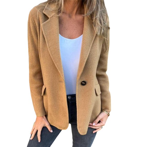 comerut Winter Women Coat Single Button Closure Long Sleeves Pure Color Turn-down Collar Loose Mid Length Warm Shopping Commuting Jacket