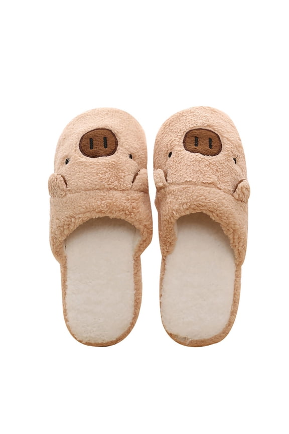 Winter Women Men Cute Pig Bear Warm Anti-Slip Indoor Shoes Home Slippers
