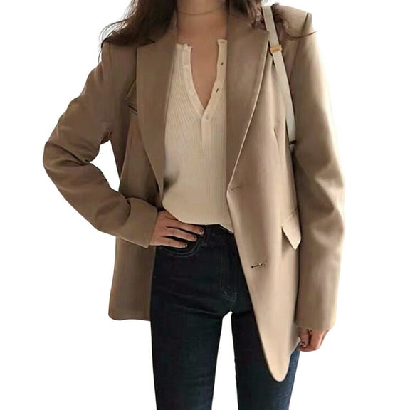 comerut Women Autumn Blazer Lapel Solid Color Long Sleeves Single-breasted Slim Keep Warm Cardigan Anti-wrinkle Casual Lady Winter Coat for Office