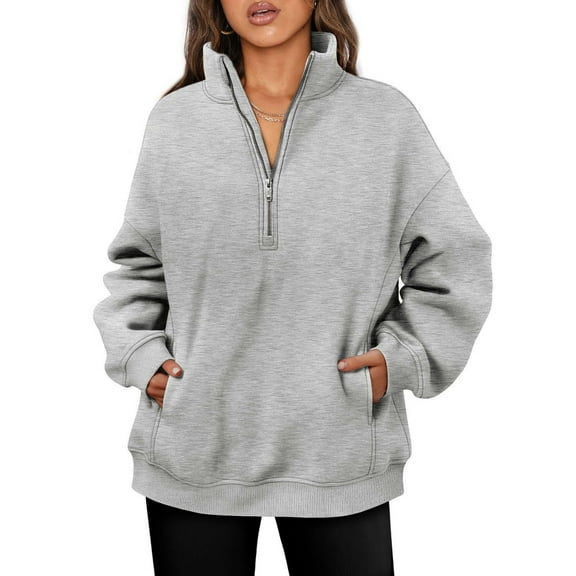 comerut Women Autumn Casual Sweatshirt Half Zip Pocket Solid Color Long Sleeves Stand Half High Collar Warm Windproof Winter Loose Ladies Female Pullover Hoodie Top