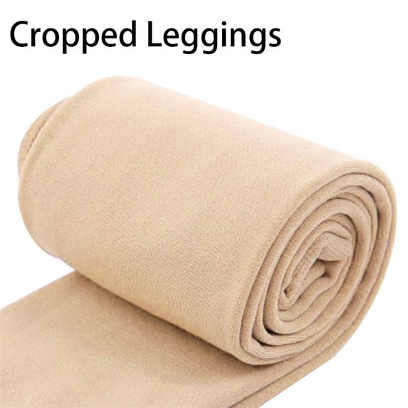 comerut Women Autumn Solid Color Stretchy Fleece Warm Cropped Stirrup Pantyhose Leggings