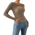 thumbnail image 1 of comerut Women Autumn Top Hollow Out Soft Slim Fit Pullover Long Sleeves Warm Striped Texture Solid Color Spring Blouse Women Clothing, 1 of 8