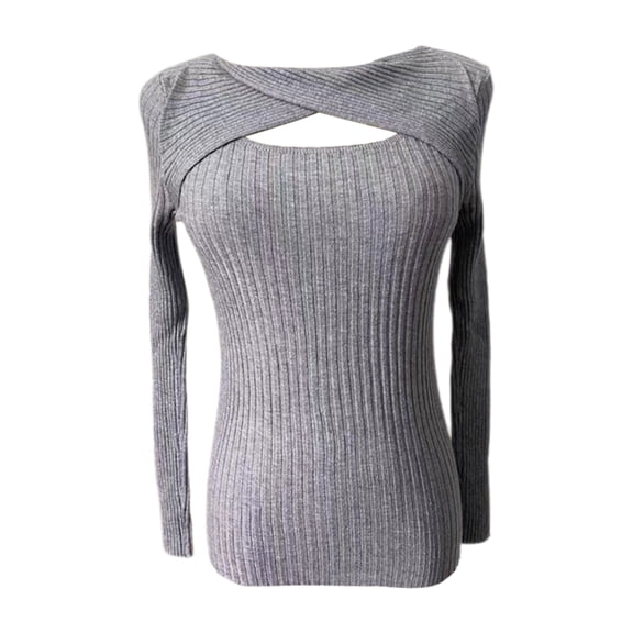 comerut Women Autumn Top Hollow Out Soft Slim Fit Pullover Long Sleeves Warm Striped Texture Solid Color Spring Blouse Women Clothing