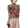 thumbnail image 1 of comerut Women Autumn Winter Contrast Color Sweater High Collar Long Sleeve Splicing Design Knitting Tops Thick Warm Pullover Tops, 1 of 8