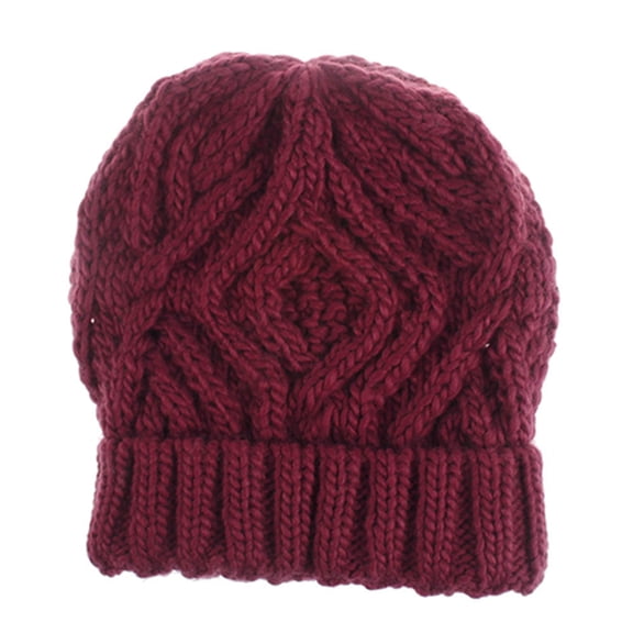 comerut Women Autumn Winter Solid Color Woolen Yarn Soft Warm Beanie Hat Knitting Cap