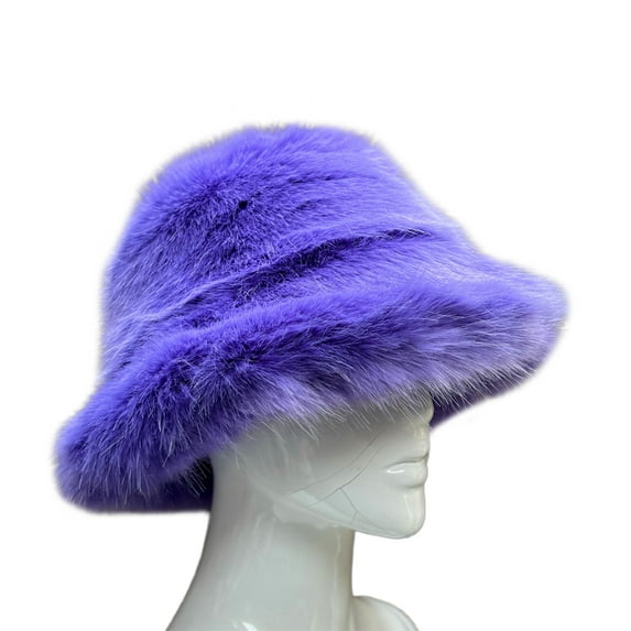 comerut Women Basin Hat Faux Fur Rich Colors Soft Thickened Fluffy Keep Warm Decorative Creative Design Bucket Hat Clothes Accessory