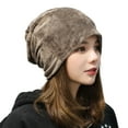 thumbnail image 1 of comerut Women Beanie Hat Elastic Soft Solid Color Baggy Slouchy Keep Warm No Brim Plush Women Winter Beanie Fashion Accessories, 1 of 8