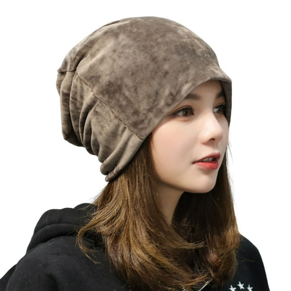 comerut Women Beanie Hat Elastic Soft Solid Color Baggy Slouchy Keep Warm No Brim Plush Women Winter Beanie Fashion Accessories
