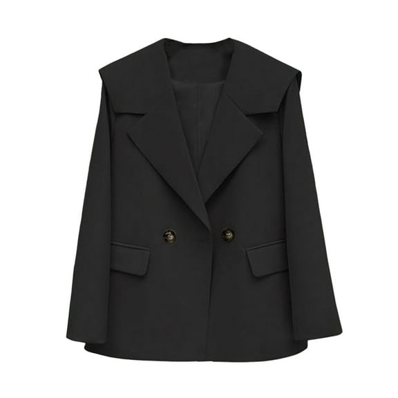 comerut Women Blazer Lapel Loose Long Sleeves Cardigan Solid Color Keep Warm Casual Flap Pockets Winter Coat for Work