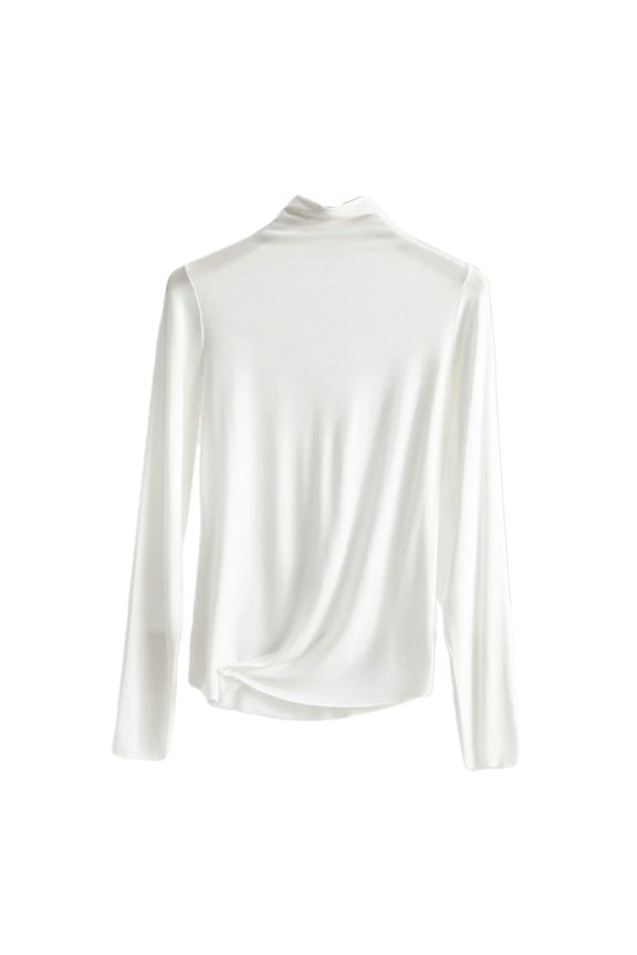 Women Bottoming Top Half-high Collar Long Sleeve Elastic Skinny Soft Warm Solid Color Pullover Simple Style Lady Inner Wear Blouse