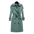 thumbnail image 1 of comerut Women Coat Autumn Winter Belted Turn-down Collar Elegant Solid Color Dual Pocket Long Sleeves Thick Warm Mid-long Office Ladies Female Jacket Outwear, 1 of 7