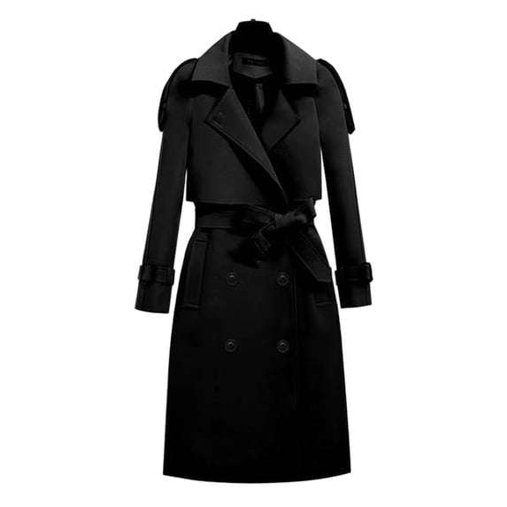 comerut Women Coat Autumn Winter Belted Turn-down Collar Elegant Solid Color Dual Pocket Long Sleeves Thick Warm Mid-long Office Ladies Female Jacket Outwear
