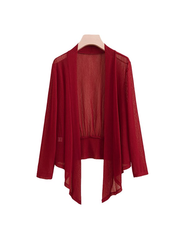 Women Coat Solid Color Cardigan Blouse Casual Loose Quick Dry Long Sleeve Quick Dry Thin See-through Open Stitch Sunscreen AC Warm Jacket