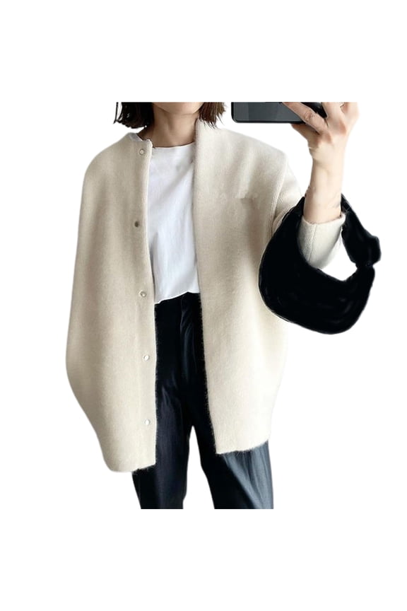 Women Coat Solid Color Single-breasted Autumn Winter Japan Korean Style Warm Sweater Jacket for Daily Wear