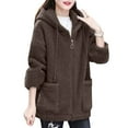 thumbnail image 1 of comerut Women Coat Thick Solid Color Pockets Long Sleeves Loose Warm Plush Zipper Cardigan Winter Jacket for Outdoor, 1 of 8