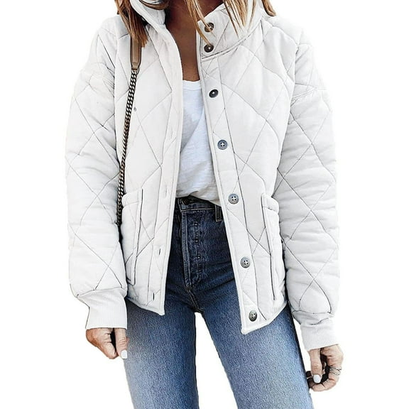 comerut Women Down Coat Solid Color Lapel Long Sleeves Single-breasted Pockets Keep Warm Thick Elastic Cuff Lady Jacket for Daily Wear